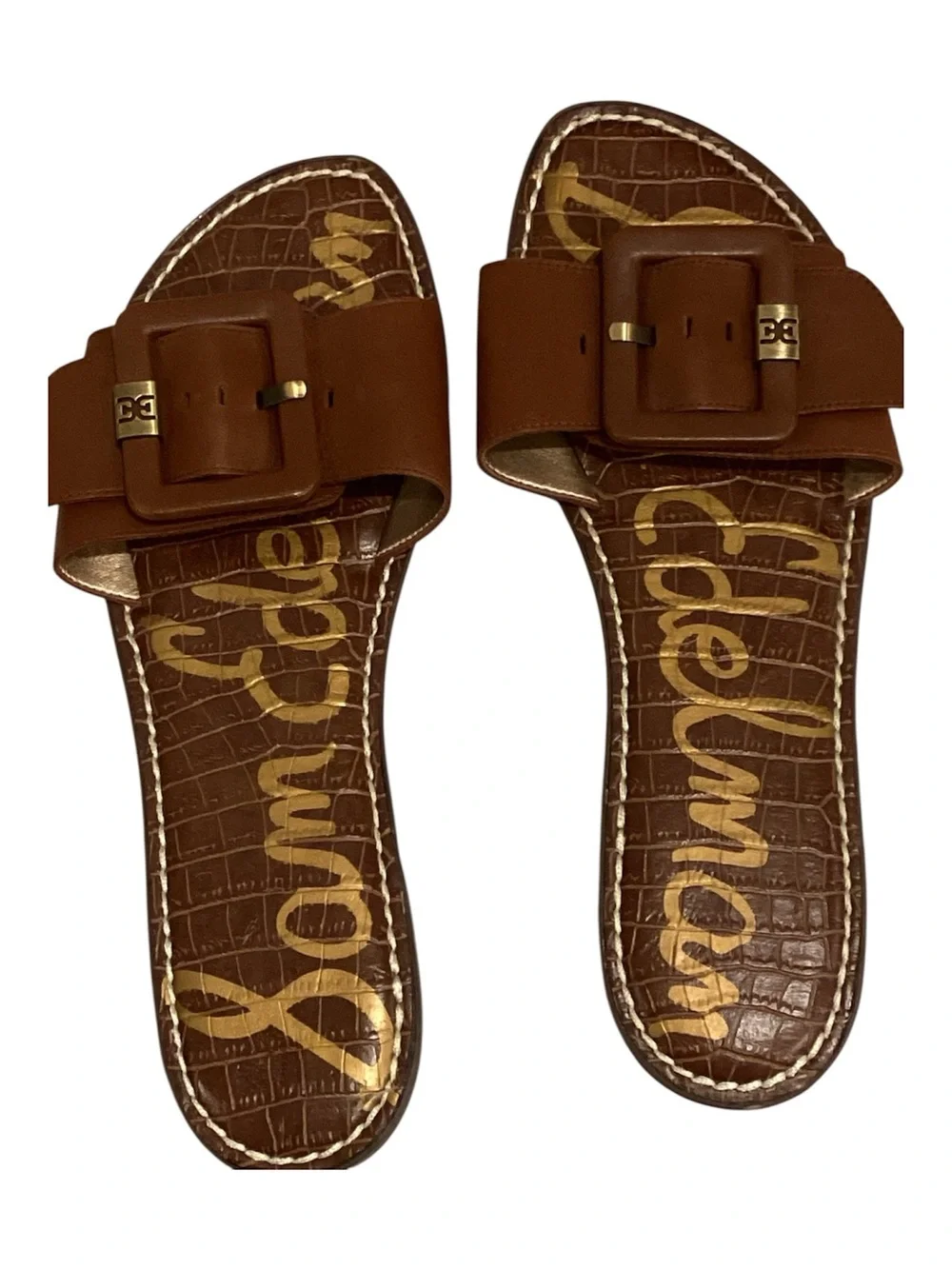 Sam Edelman Gaige Tan/Saddle Leather Buckle Slide Sandals, Size 8 1/2 - Picture 3 of 13